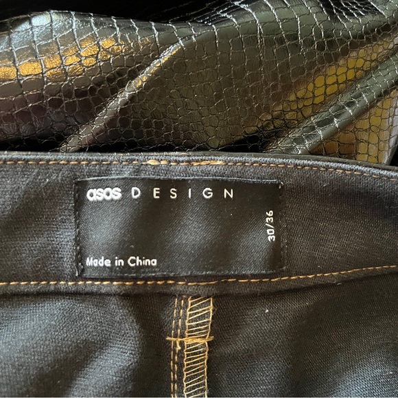 Faux leather|pleather ASOS TALL black crocodile shiny straight leg pant Alt|Goth - Picture 4 of 6